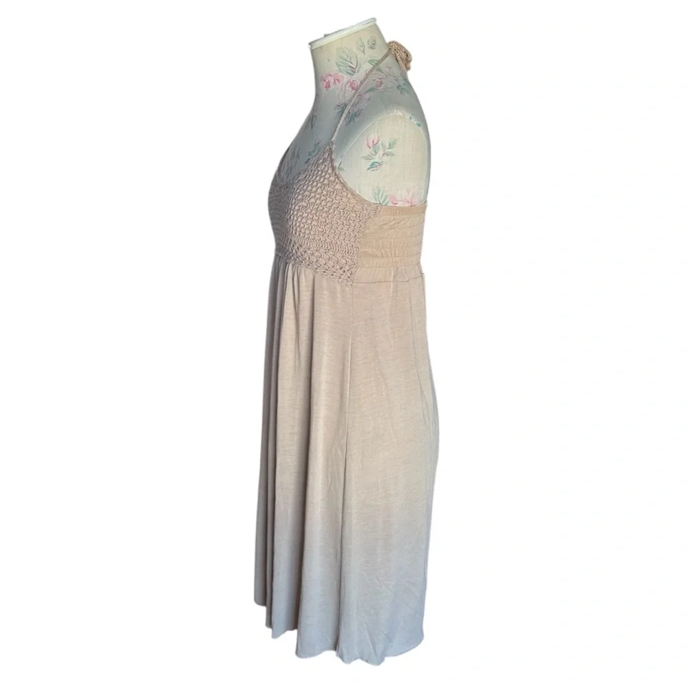 Venus Woman’s Smocked Halter Top Tie Back Mini Dress in Beige size S - Picture 4 of 6